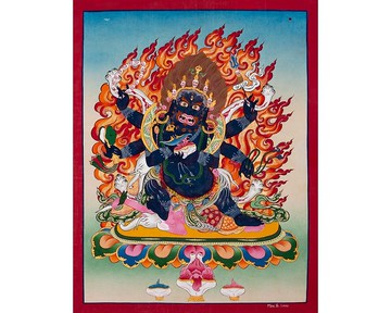 宏偉的大黑天唐卡  六臂守護神  手工製作
