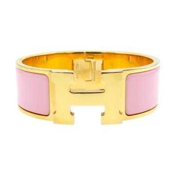 HERMES 愛馬仕 粉色琺瑯 金色鍍金 Clic Clac H 寬版 手環 H300001F 【二手名牌BRAND OFF】