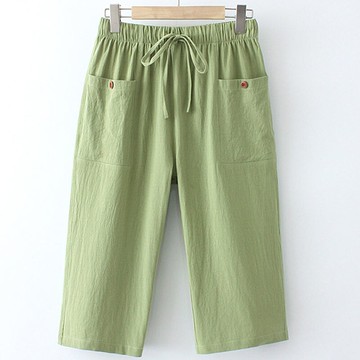 胖mm夏季新款寬松加肥加大碼女裝松緊腰直筒休閑七分褲200斤