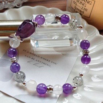 【紫幽靈x白幽靈x紫水晶水晶手鏈】生命靈數|貴人運|淨化|魅力UP