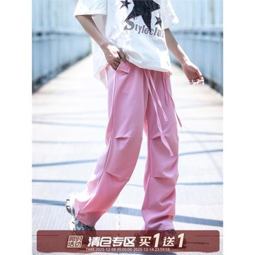 AOGZ潮牌美式復古工裝褲春秋高街設計感運動寬松休閑抽繩闊腿長褲