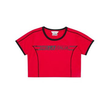 FILA官方直營 女款 #復古飛馳 短袖短版彈性圓領T恤 上衣-紅 5TEZ-5419-RD