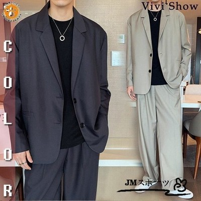 セットアップ メンズ カジュアルスーツ 上下セット ビッグシルエット テーラードジャケット ワイドスラックス ストレッチ 無地 通販 Lineポイント最大get Lineショッピング