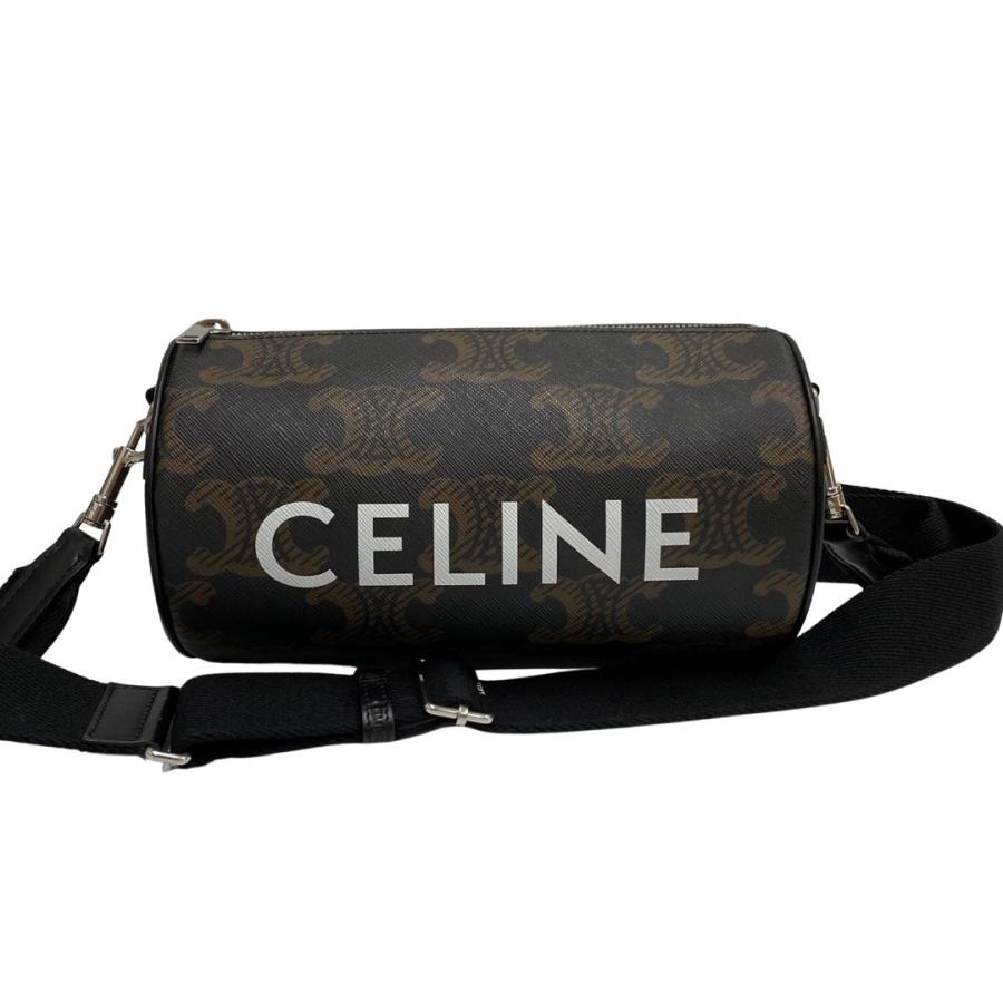 ほぼ未使用 箱 袋付 CELINE セリーヌ トライアングルバッグ トリオンフキャンバス 柄 ロゴ レザー ミニ ショルダーバッグ ブラウン 32608約3cmショルダー