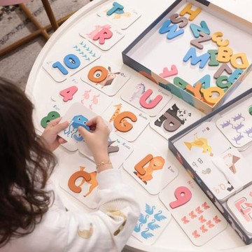 數字字母配對數字字母認知拼圖兒童卡片學習木制拼圖玩具熱賣新品