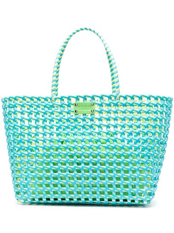 MSGM - large Woven logo-patch tote bag - women - Polyethylene/Polyester/Polyurethane - One Size - Blue