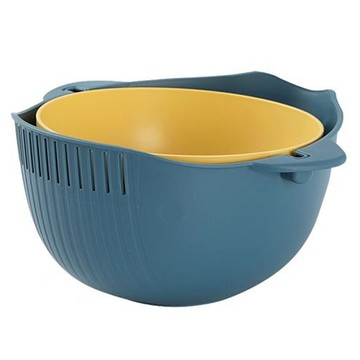 BLACK HAMMER 雙層蔬果瀝水籃 1.8L 可拆解設計  瀝水籃(18 x 18 x 8cm) + 洗滌盆(24 x 22 x 11.8cm)  藍色 + 黃色  1個