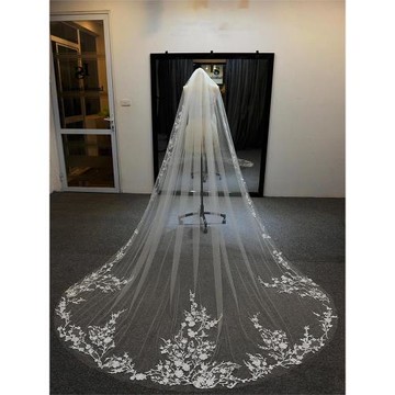 新款蕾絲復古蕾絲長拖地頭紗韓式新娘結婚百搭超仙森系婚禮頭飾