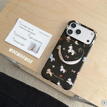【Upton】小眾 ins 黑色 可愛 小馬 愛心 磁吸 支架 硬手機殼 適用iPhone17 16 15 14 Pro