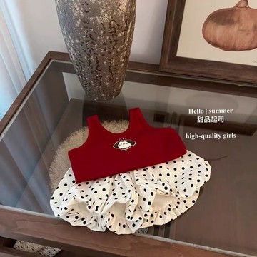 Mini baby🌷女童夏季女寶寶甜美套裝背心波點花苞褲超萌公主風