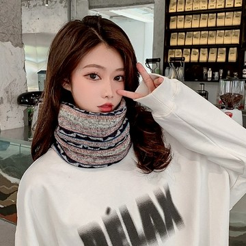 秋冬新款百搭雙層加絨加厚時尚套頭保暖圍脖韓版百搭套頭圍脖74179