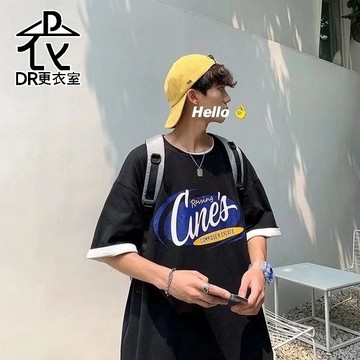 最後出清▼DR更衣室-情侶短T恤 韓版美式印花寬鬆大尺碼3XL落肩休閒百搭五分袖短袖上衣 【NL622101】
