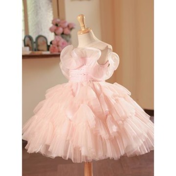 女童禮服公主裙粉色蓬蓬裙生日主持人走秀鋼琴演出服洋氣花童短裙