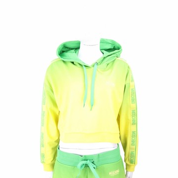 MOSCHINO 字母織帶漸層黃綠色短版長袖連帽運動衫 大學T