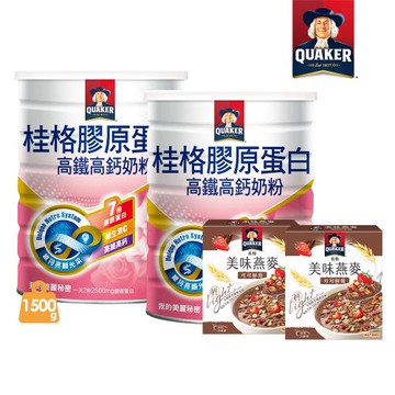 【QUAKER 桂格】高鐵高鈣奶粉 7倍膠原蛋白1500gx2罐(贈美味燕麥4包)