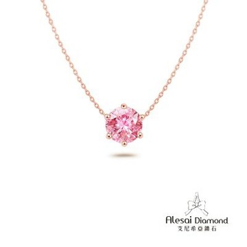 Alesai 艾尼希亞鑽石 粉紅鑽石 30分 14K 玫瑰金 六爪鑽石項鍊 培育鑽石 (3EX 車工 粉鑽 FANCY VIVID PINK)