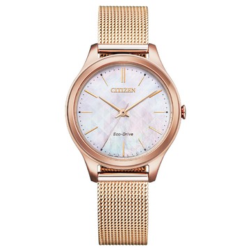 CITIZEN星辰LADYS夢中幻影光動能不鏽鋼米蘭錶帯女錶-粉紅金32mm(EM0508-80Y)