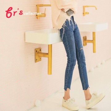 【brs】高彈力割破褲腳極顯瘦破壞小腳褲(S-XL)