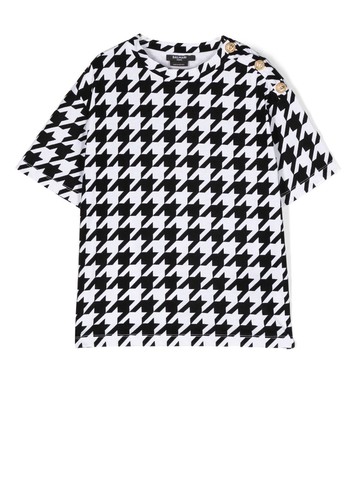 Balmain Kids - houndstooth-print T-shirt - kids - Cotton - 4 - White
