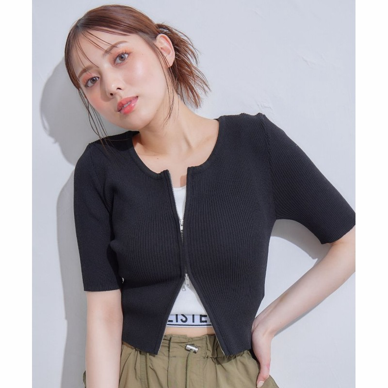 イング】 12GフロントジップクルーN半袖ニットカーディガン レディース クロ M INGNI 通販 LINEポイント最大1.0%GET  LINEショッピング
