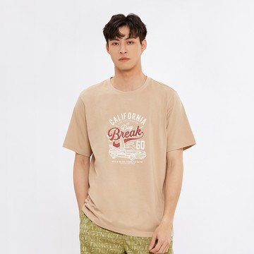 Hang Ten- BCI純棉懷舊復古印花短袖T恤-男(卡其色)