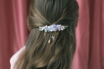 寂生花霧面牡丹矢車菊一字髮夾