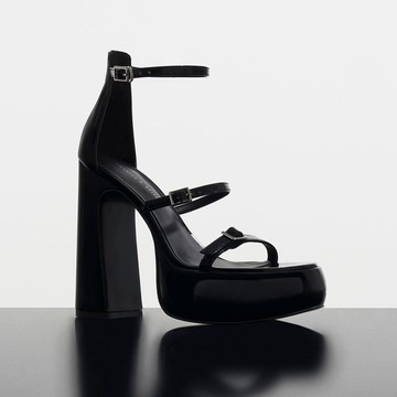 Elvina 漆皮多帶粗跟鞋