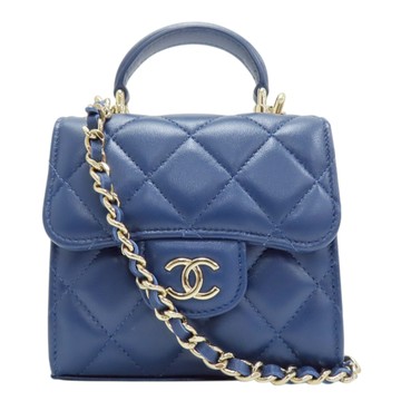 【二手名牌BRAND OFF】CHANEL 香奈兒 藍色 菱格紋 羊皮 鍊帶 肩背包
