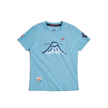 江戶勝 日系 女裝 經典富士山字體短袖T恤(土耳其藍) #上衣