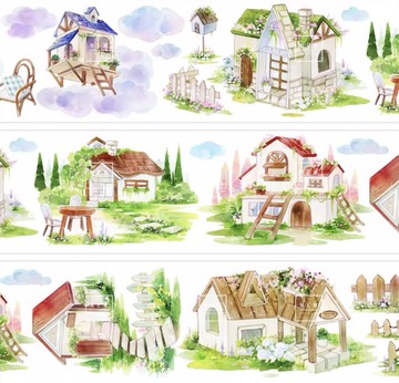 仙蹤屋 天空の城 水彩畫 PET 和紙膠帶 台灣製 10米卷