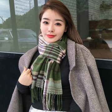 歐美風經典窄款蘇格蘭格子羊毛圍巾男女通用100%小羊毛秋冬季保暖
