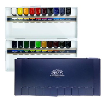 韓國【Mission】銀級塊狀水彩20色組(銀/海軍藍)