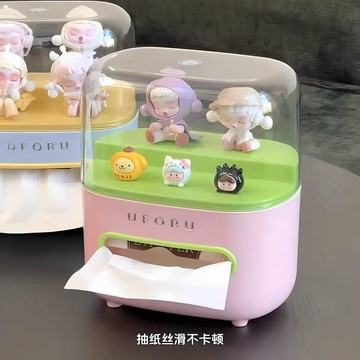 臺灣/✨桌面多功能娃娃紙巾盒ins風雙層娃娃立牌手辦高顏值多巴胺展示架