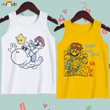 超級瑪麗歐美游戲超級馬里奧卡通涂鴉無袖t恤衫男女兒童學生背心