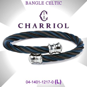 CHARRIOL夏利豪 Bangle Celtic鋼索手環 扯鈴頭黑＆藍鋼索L款 C6(04-1401-1217-0)