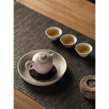 哲明 草木灰干泡壺承 潮州工夫茶小茶盤手工陶瓷可開片茶杯托茶承