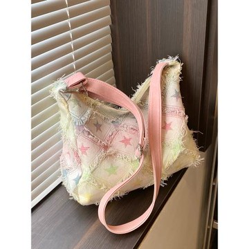 牛仔帆布包包女斜挎包2025新款秋冬粉色小眾設計師高級感休閑布包