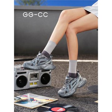 GGCC2025秋季新款潮流厚底老爹鞋灰色增高擦色做舊運動鞋休閑鞋女