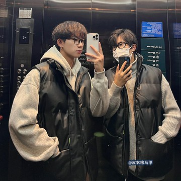 馬甲棉衣男冬季加厚潮流立領美式pu皮無袖坎肩馬夾外套2024新款男