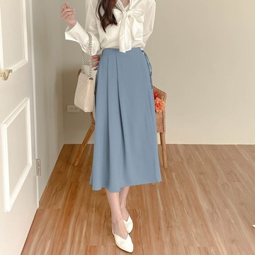 韓系側綁帶拉鍊前片造型雪紡長裙 GJ058612【現貨】