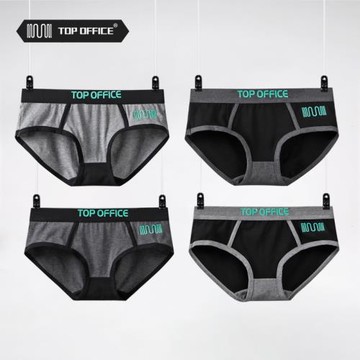 4件top-office女士中性寬邊內褲純棉運動中腰個性字母透氣三角褲