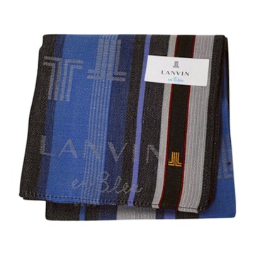 LANVIN en bleu 經典品牌LL LOGO條紋圖騰帕領巾(灰藍紫系/48CM)