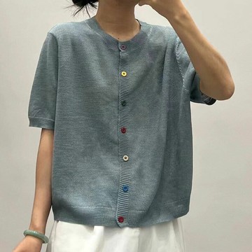 百搭圓領彩扣針織上衣307672