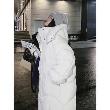 ins爆款白色90白鴨絨羽絨服女冬長款過膝新款韓版寬松加厚面包服
