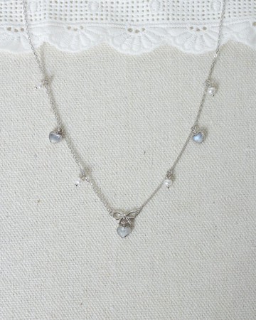 SWEETHEART RIBBON 月光石 淡水珍珠純銀頸鏈