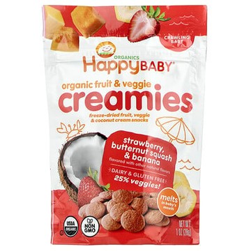 Happy Family Organics, Happy Baby，有機果蔬奶油，爬行嬰兒，草莓、冬南瓜和香蕉，1 盎司（28 克）