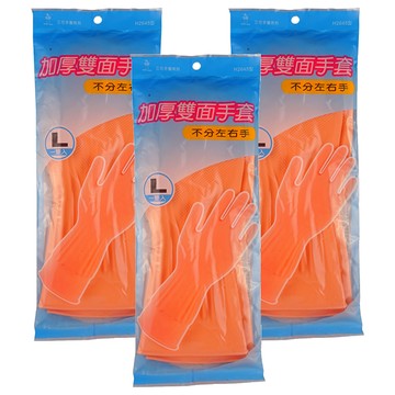 三花 Three Flower 加厚手套 L 3包 - 耐用舒適 居家清潔必備  橘色