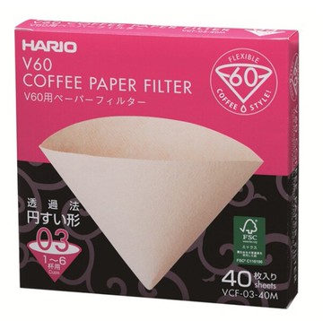 金時代書香咖啡  HARIO V60 無漂白 03 咖啡濾紙 1-6杯用 40張  VCF-03-40M