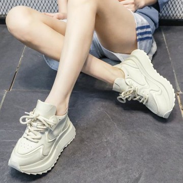 歐洲站女鞋2024秋冬新款厚底真皮休閑運動鞋爆款增高老爹鞋ins潮