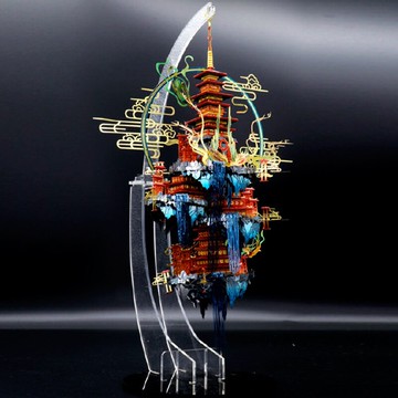 藝模新品 蓬萊仙島 3d金屬拼裝拼圖模型 中國風建筑